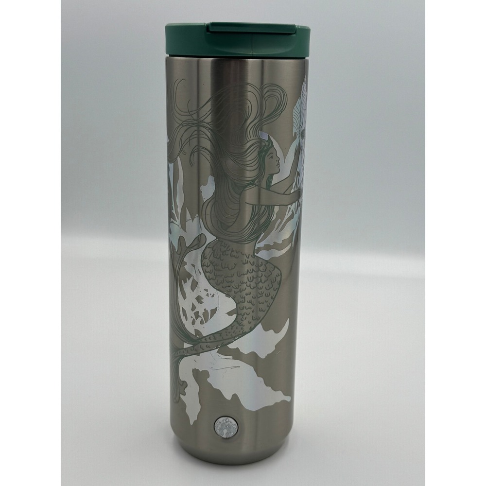 Starbucks Siren Mermaid Stainless Steel Tumbler Iridescent Silver Green 16oz‎
